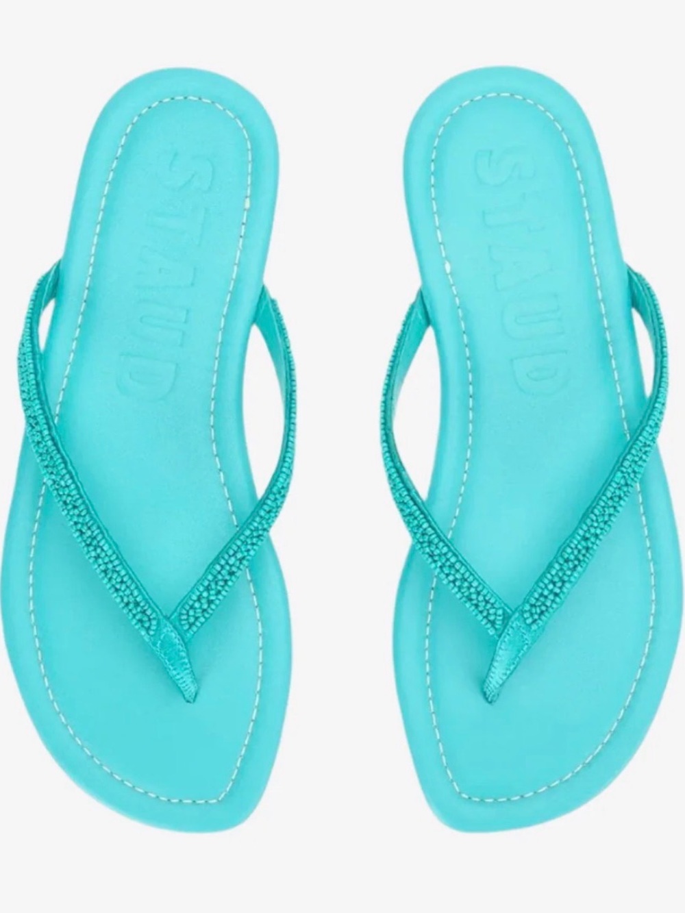 STAUD Turquoise Beaded Flip Flop Sandals